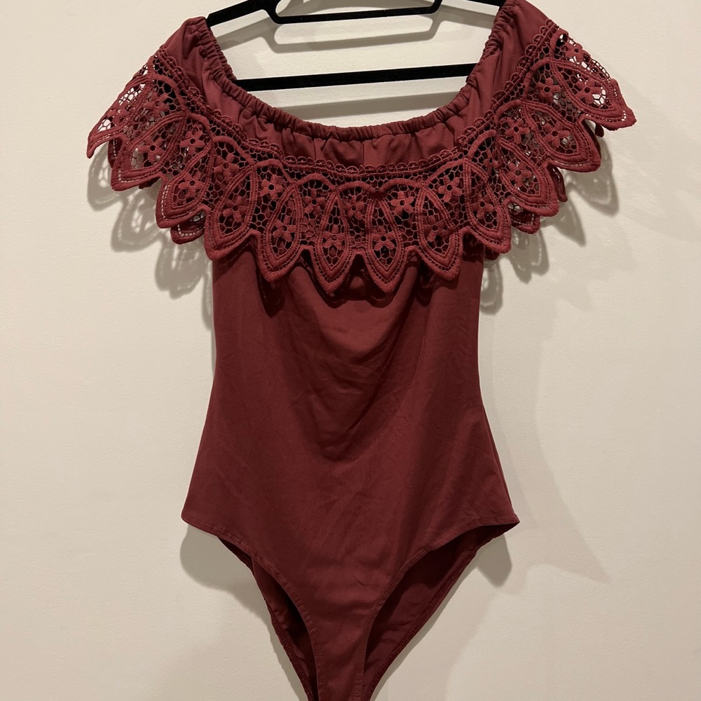 Charlotte Russe Crochet Off The Shoulder Bodysuit